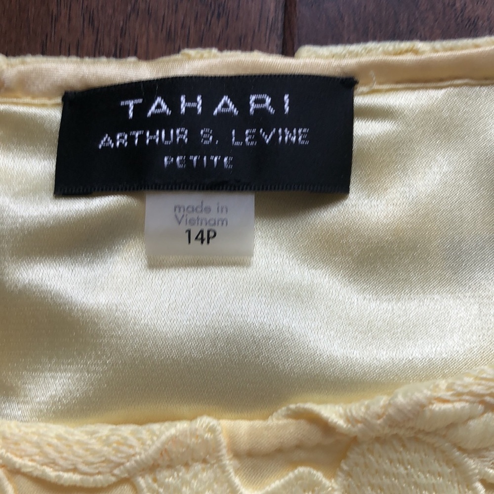 Yellow Shift Dress with Floral Lace Overlay - Picture 3 of 11